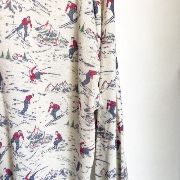 Vintage Lands End Shirt Mens Large All Over Ski Long Sleeve Base Layer Ivory - Picture 1 of 5